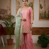Pink Jimmy Satin Silk Straight Suit