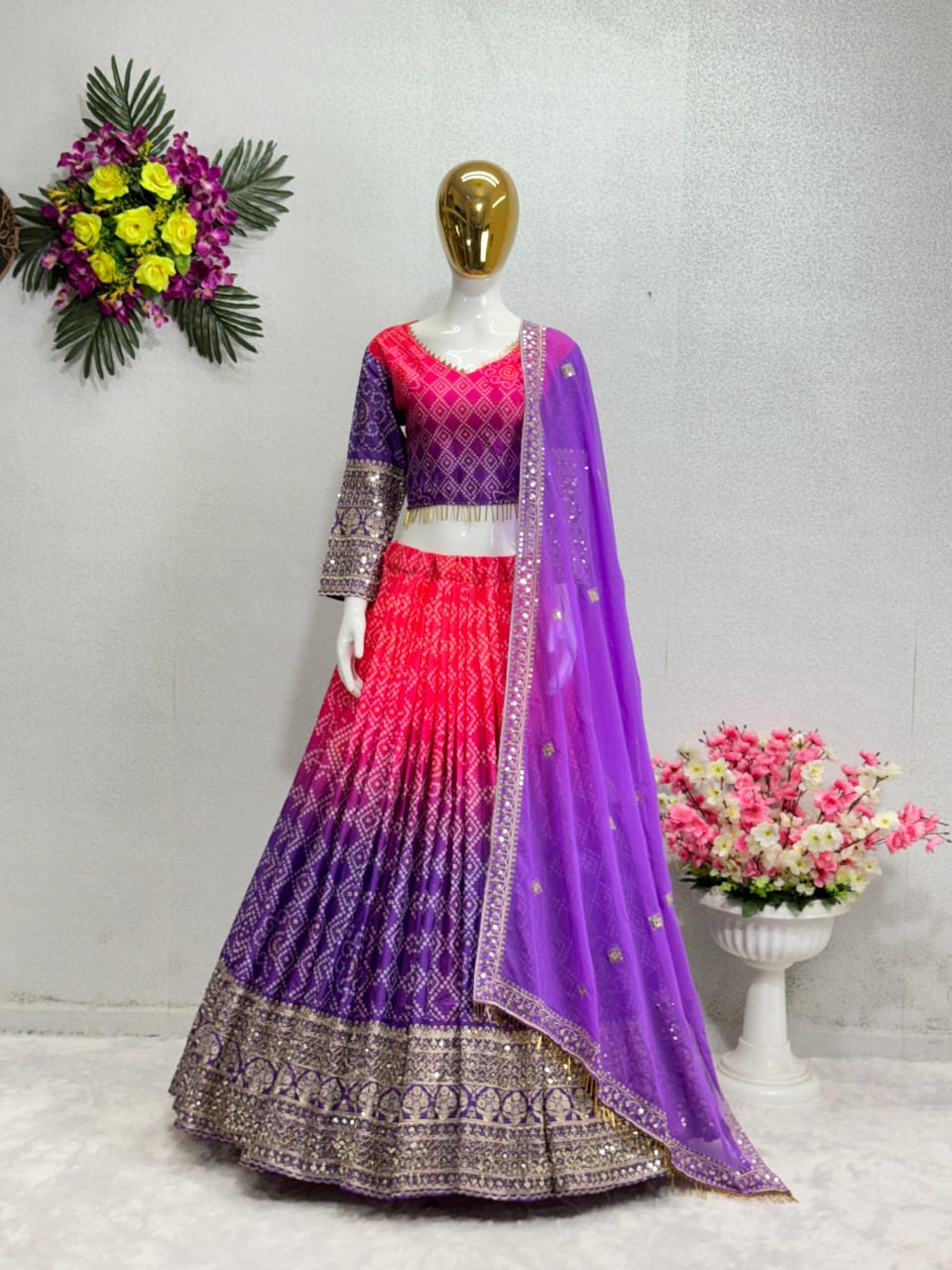 PARTY WEAR HEAVY CHINON  LEHENGAS CHOLI