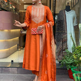 Orange Chanderi Silk Kurti Bottom