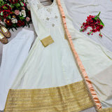 White Traditional Chinon Silk Gown