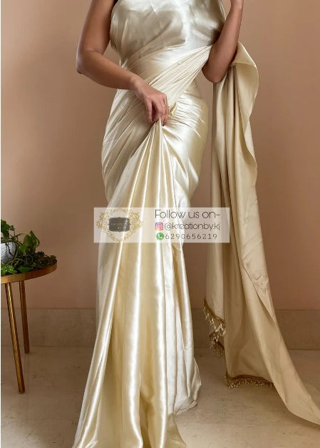 Beautifull Satin Saree With Lace Border