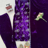 Charming Violet Viscose Velvet Suit