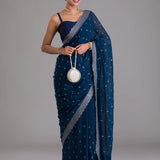 Blue chiffon saree