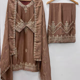 Designer Chinon Silk Embroidered Suit