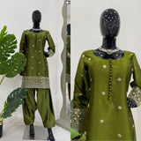 Fabulous Dhoti Style Olive Suit
