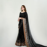 Pretty Black Embroidered Saree