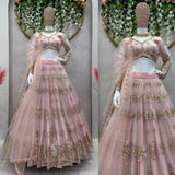 Peach Butter Fly Net Lehenga