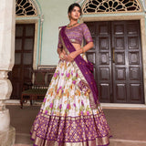 Beautifull Floral Printed Tussar Silk Lehenga