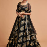 Wedding Black Floral Embroidered Lehenga