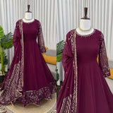 Designer Maroon Georgette Gown