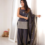 Black Vichitra Silk Farshi Salwar Suit with Dupatta