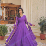 Attractive Russian Silk Anarkali Gown