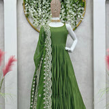 Olive Faux Georgette Gown