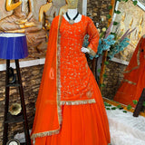 Orange Party Wear Top Lehenga