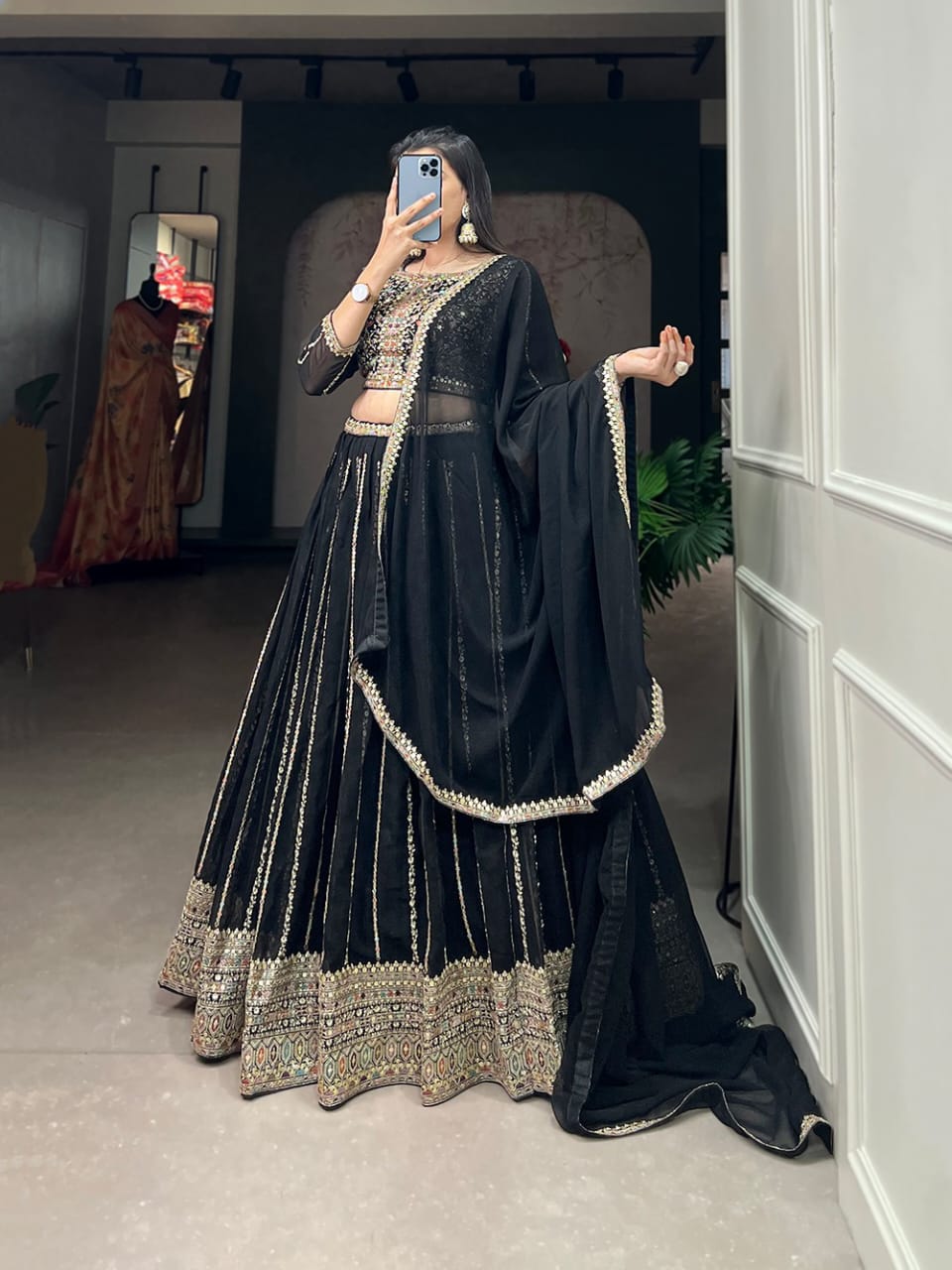 Intricate Black Embroidered  Lehenga Choli