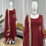 Celebrity Maroon Cotton Flared Suit