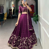 Stunning Wine Vichitra Silk Lehenga