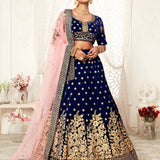 Royal Blue Velvet Bridal Lehenga