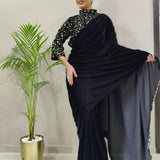 Beautifull Black Sequance  Jacket Style Saree