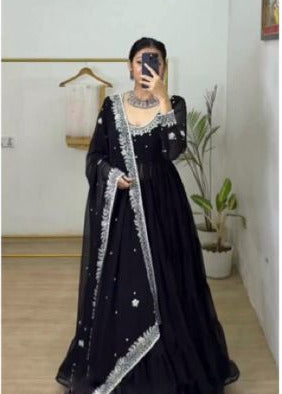 Presenting New Anarkali Faux Georgette Ruffle Flair Gown