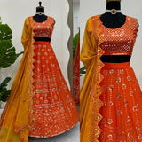 Orange Heavy Thread Work Lehenga