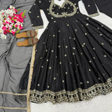 Chandani Black Vichitra Silk Anarkali Gown