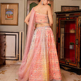 Multicolored Leheriya Printed Organza Lehenga Choli