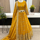 Golden Yellow Heavy Chinon Lehenga