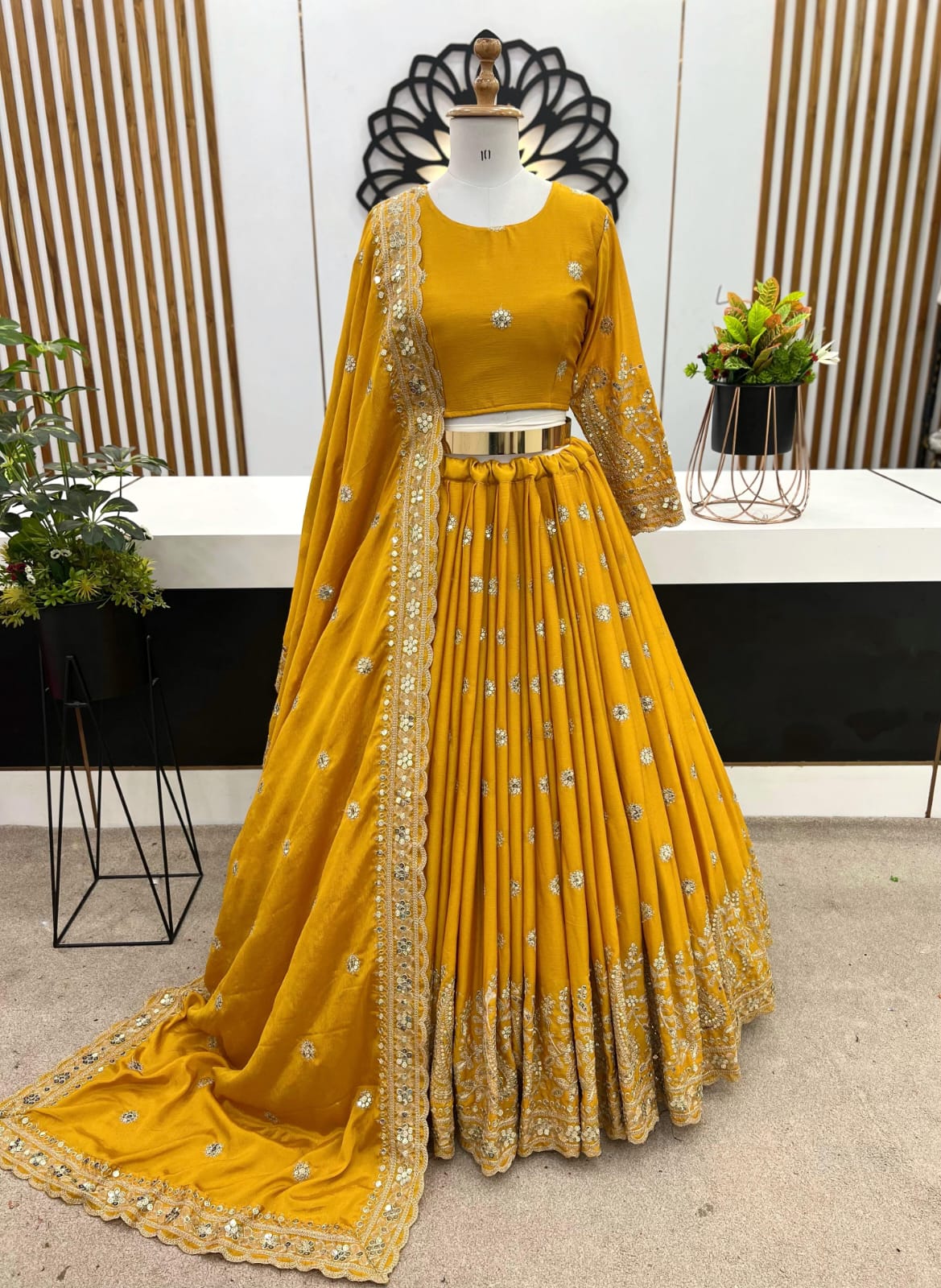 Golden Yellow Heavy Chinon Lehenga