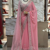 Designer Pink Heavy Work Saree