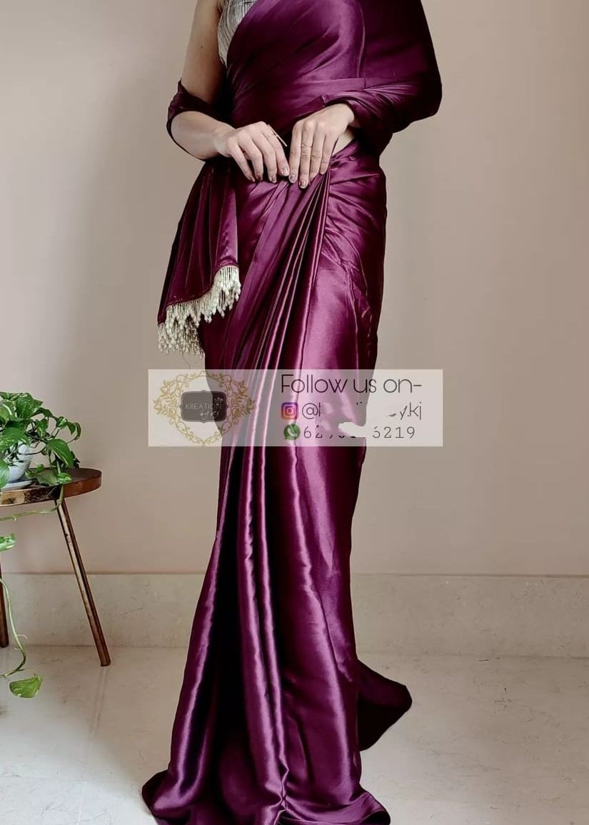 Beautifull Satin Saree With Lace Border