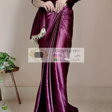 Beautifull Satin Saree With Lace Border