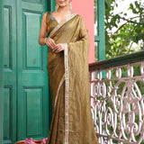 Golden Olive Designer Tissue Saree