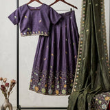 Purple Embroidered Space Silk Lehenga