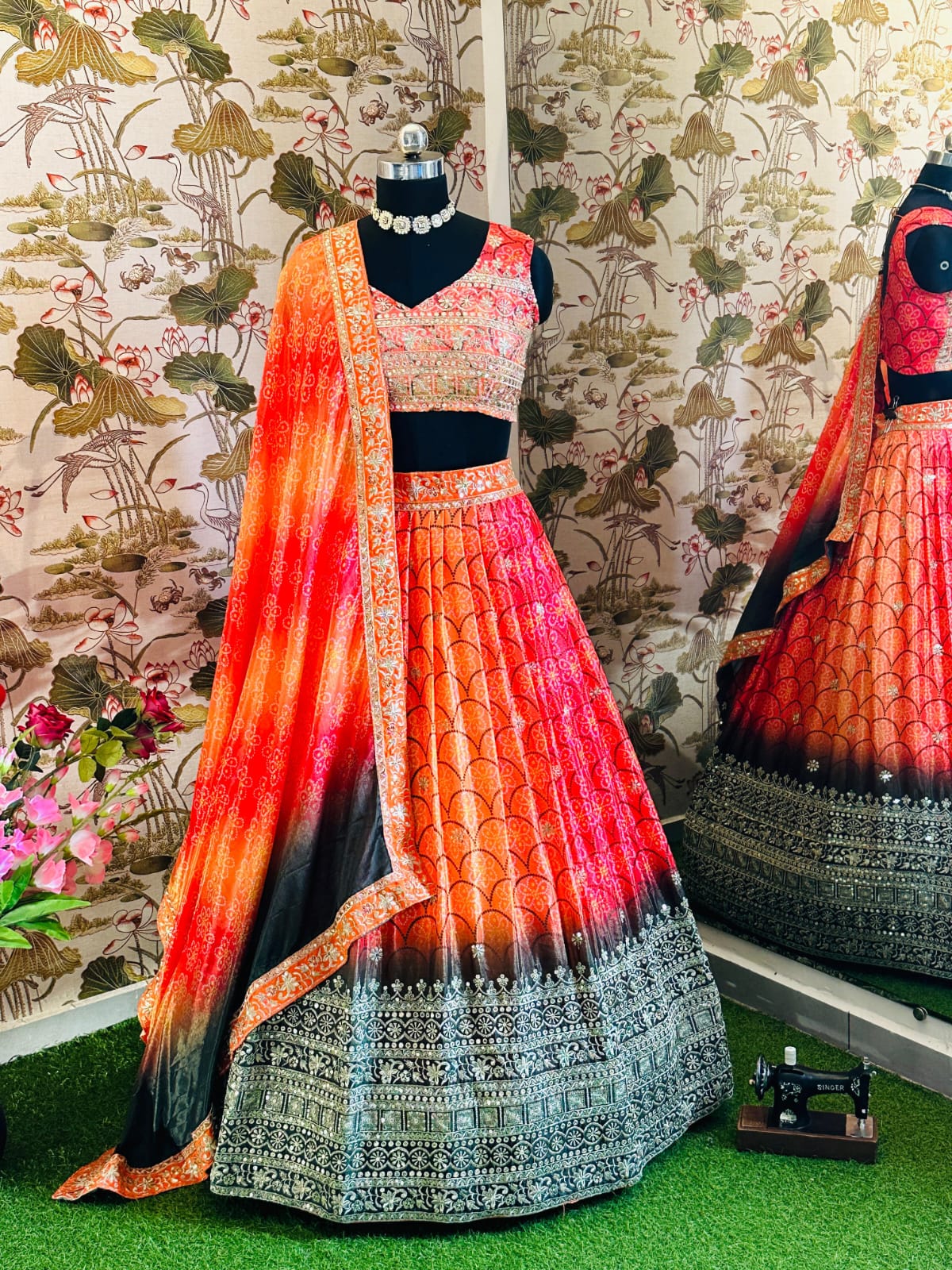 Digital Printed Chinon Silk Lehenga