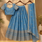 Mayuri Blue Jacquard Silk Lehenga