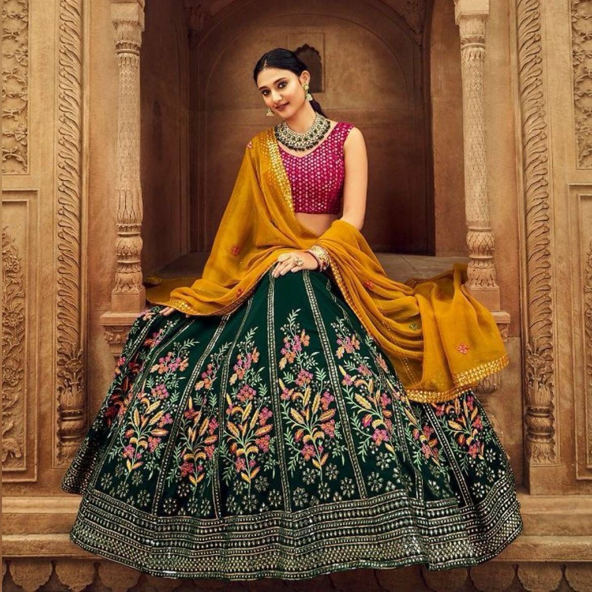 Green Bridal Wedding Lehenga