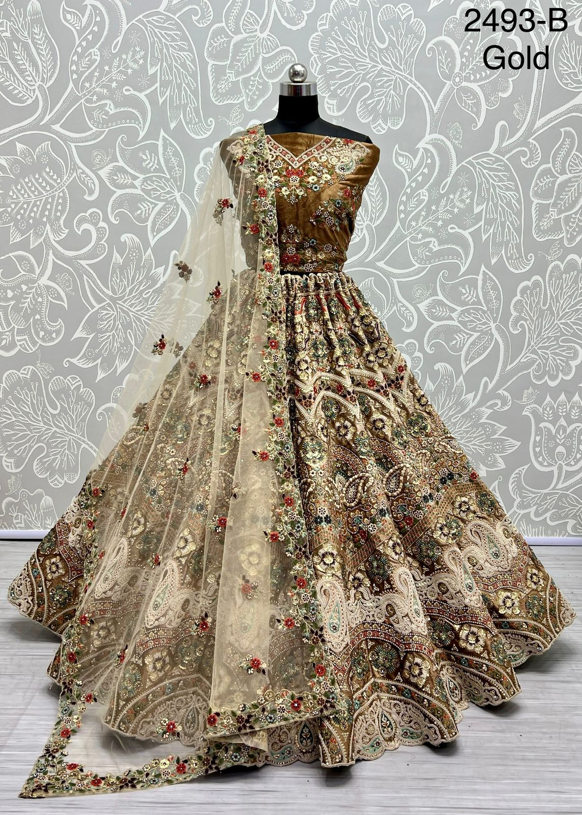 Padded Velvet Designer Lehengacholi