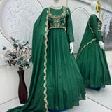 Green Designer Silk Anrakali Gown