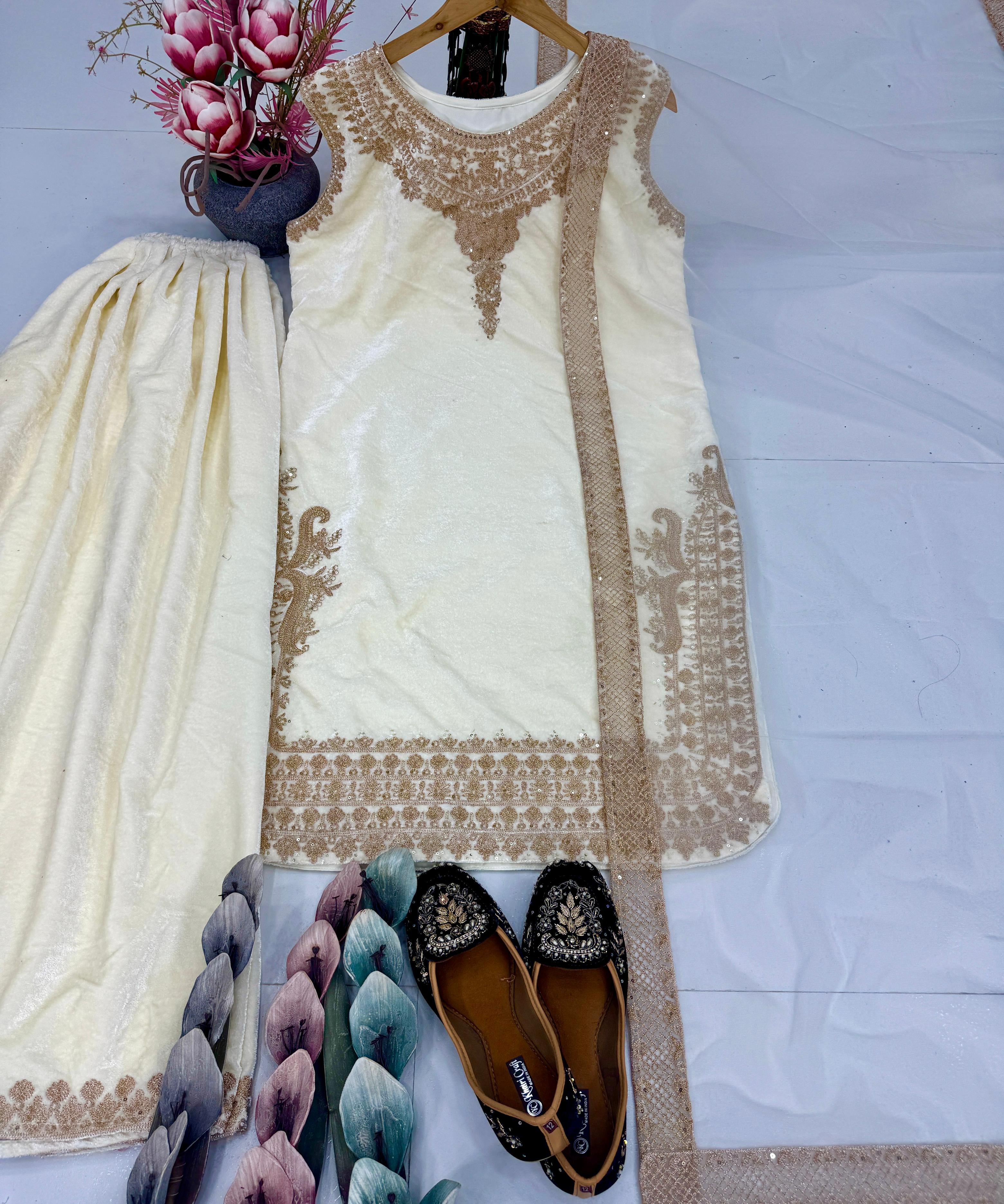 Designer Velvet Top Plazzo Set