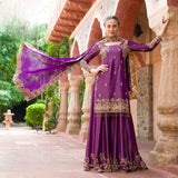 Exclusive Violet Roman Silk Suit