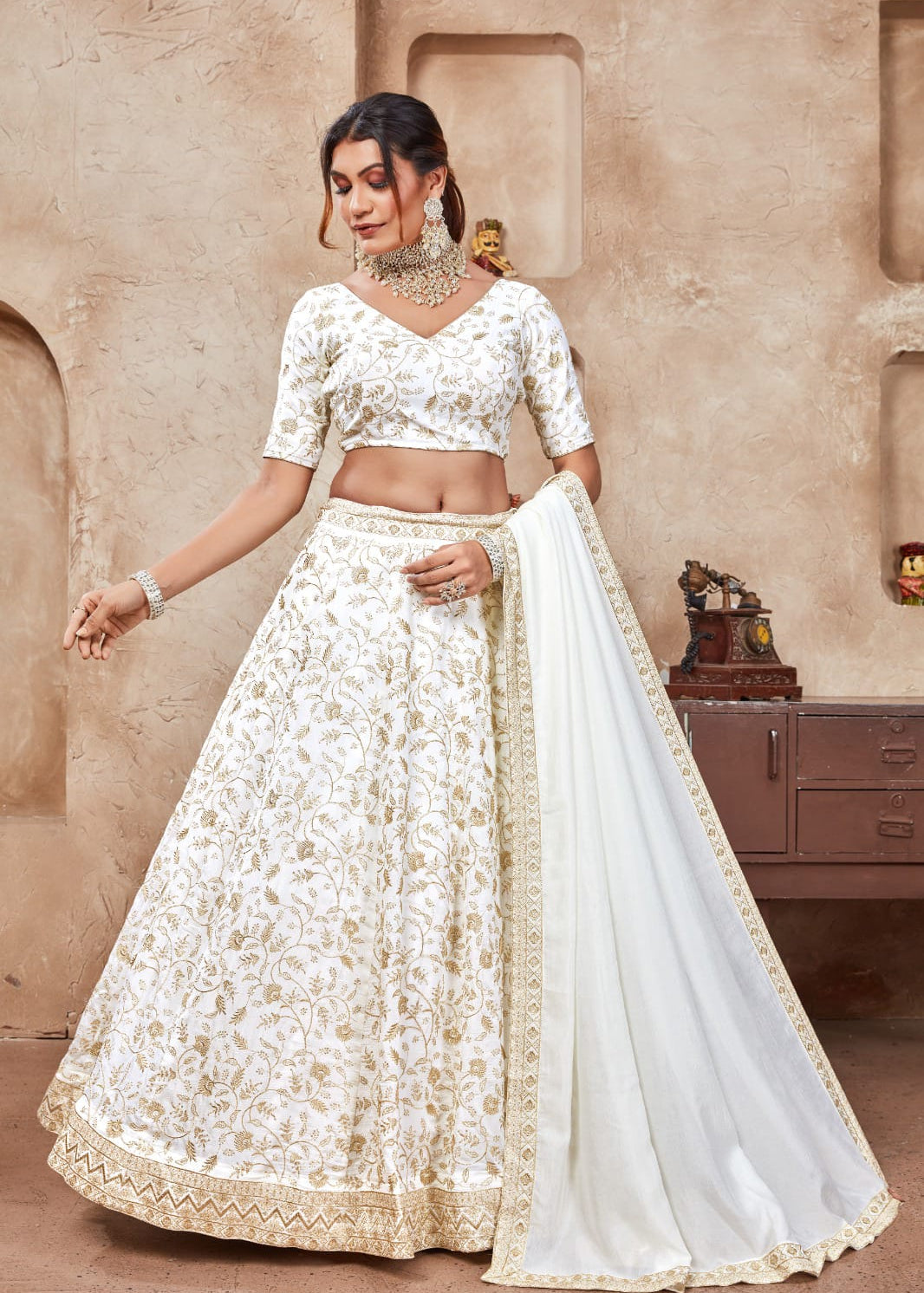 White Heavy Bridal Lehenga Choli