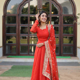 Attractive Russian Silk Anarkali Gown