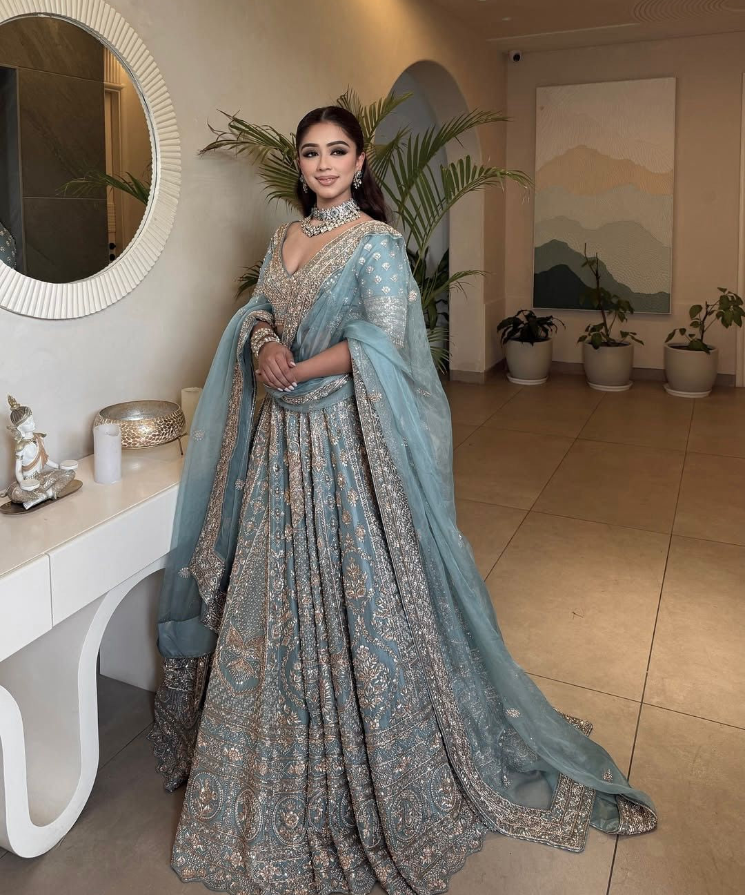 Delicated Sky Blue Silk Lehenga