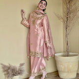 Shiny Natural Silk Top Plazzo