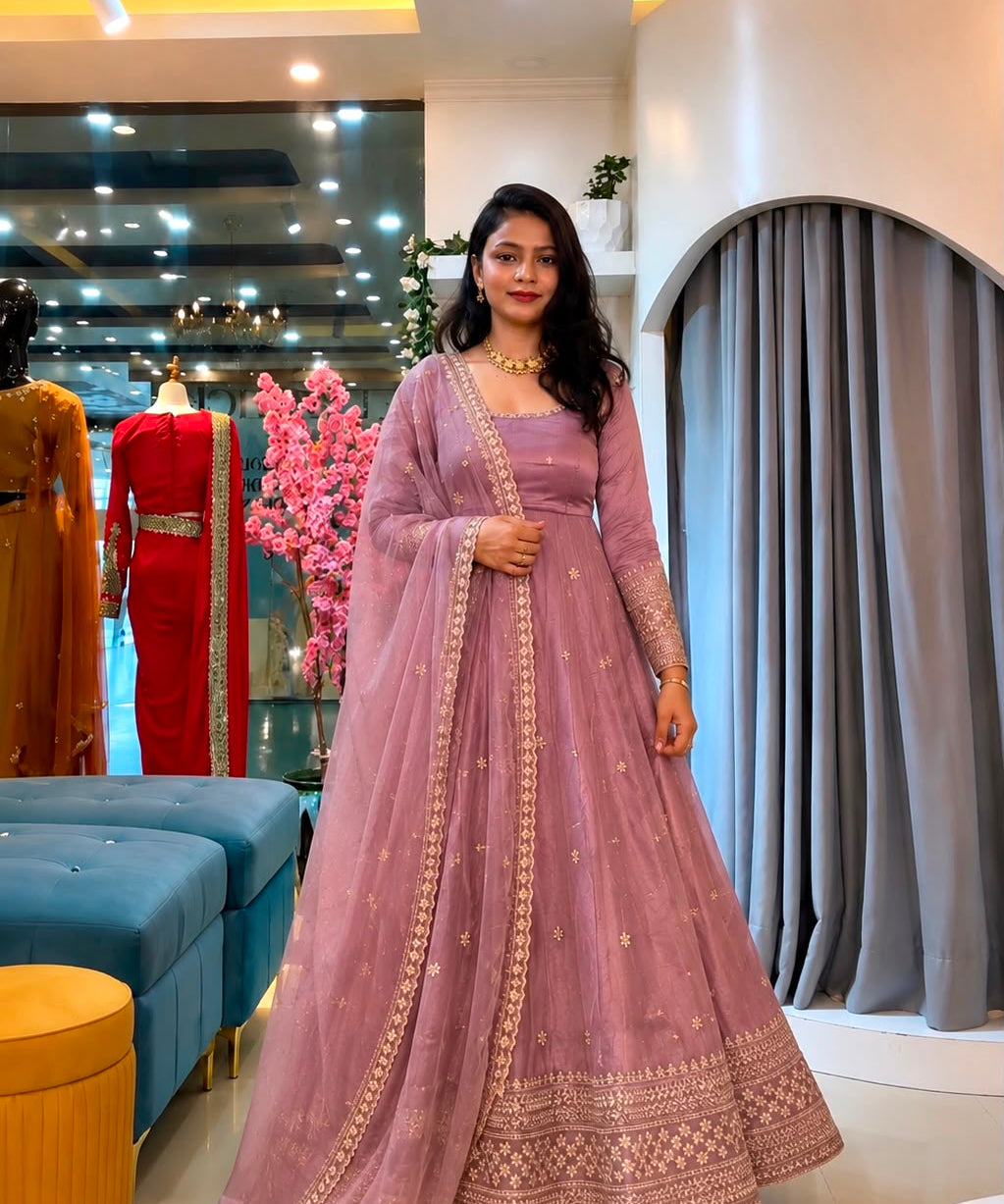 Stunning Crunchy Silk Anarkali Gown