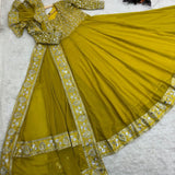 Yellow faux georgette gown