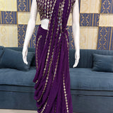 Purple Real Mirror Work Saree