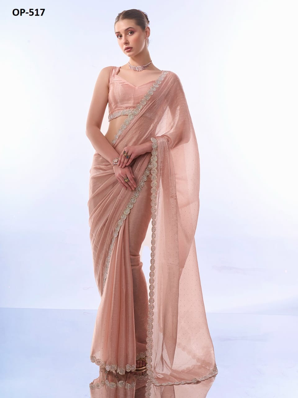 Peach Grand Burberry Silk Saree