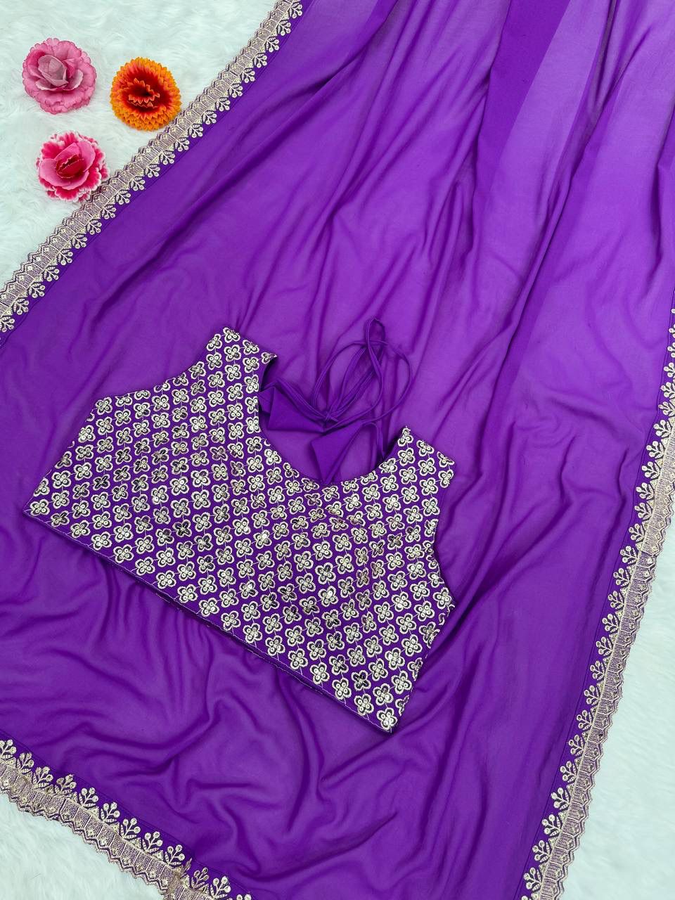 Pratiksha Purple Heavy Georgette Saree